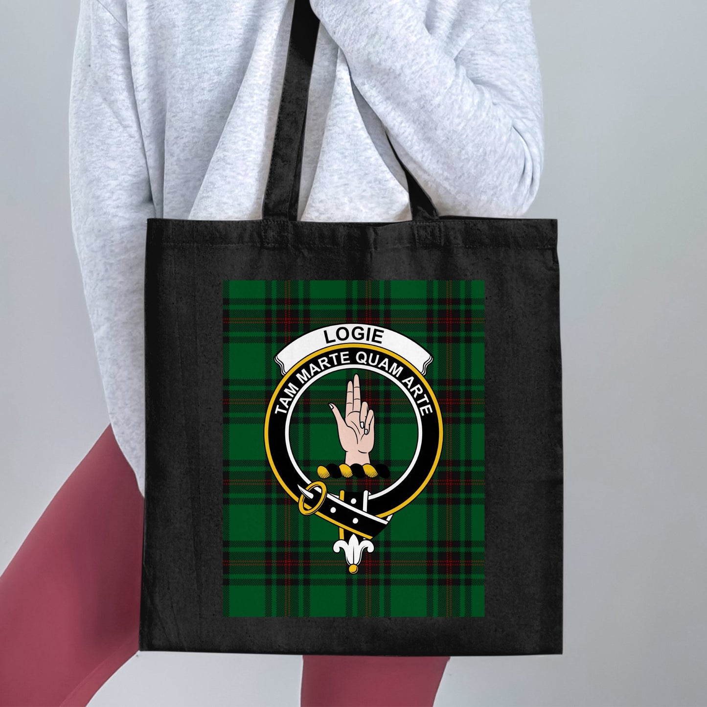 Clan Logie Scottish Crest Tartan Tote Bag - Living Stone Gifts