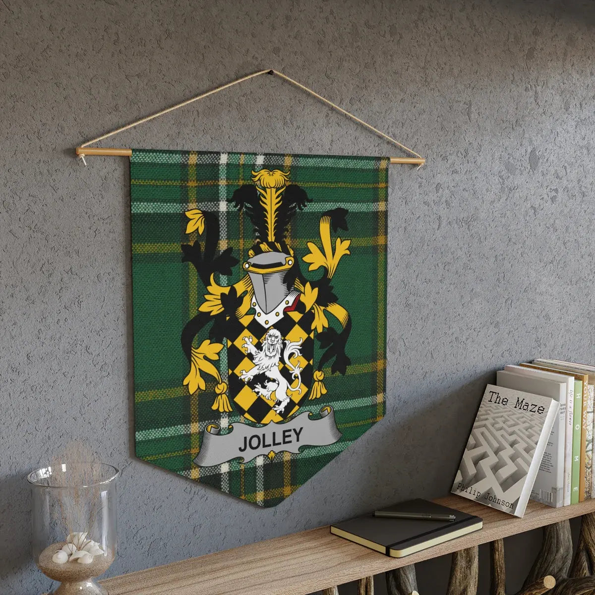 Family Crest on Plaid Tapestry Wall Hanging product
