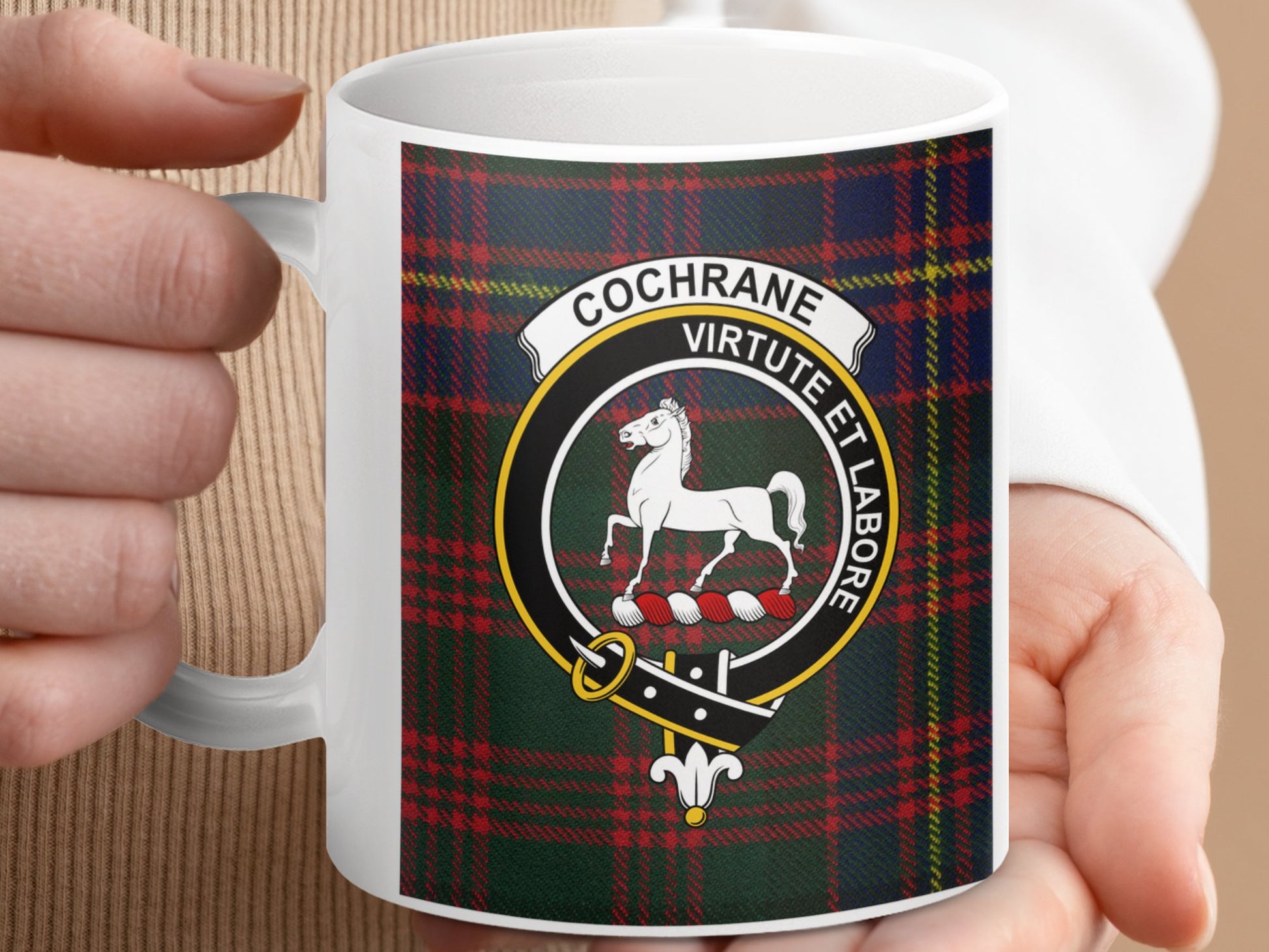 Clan Cochrane Scottish Tartan Crest Design Mug - Living Stone Gifts