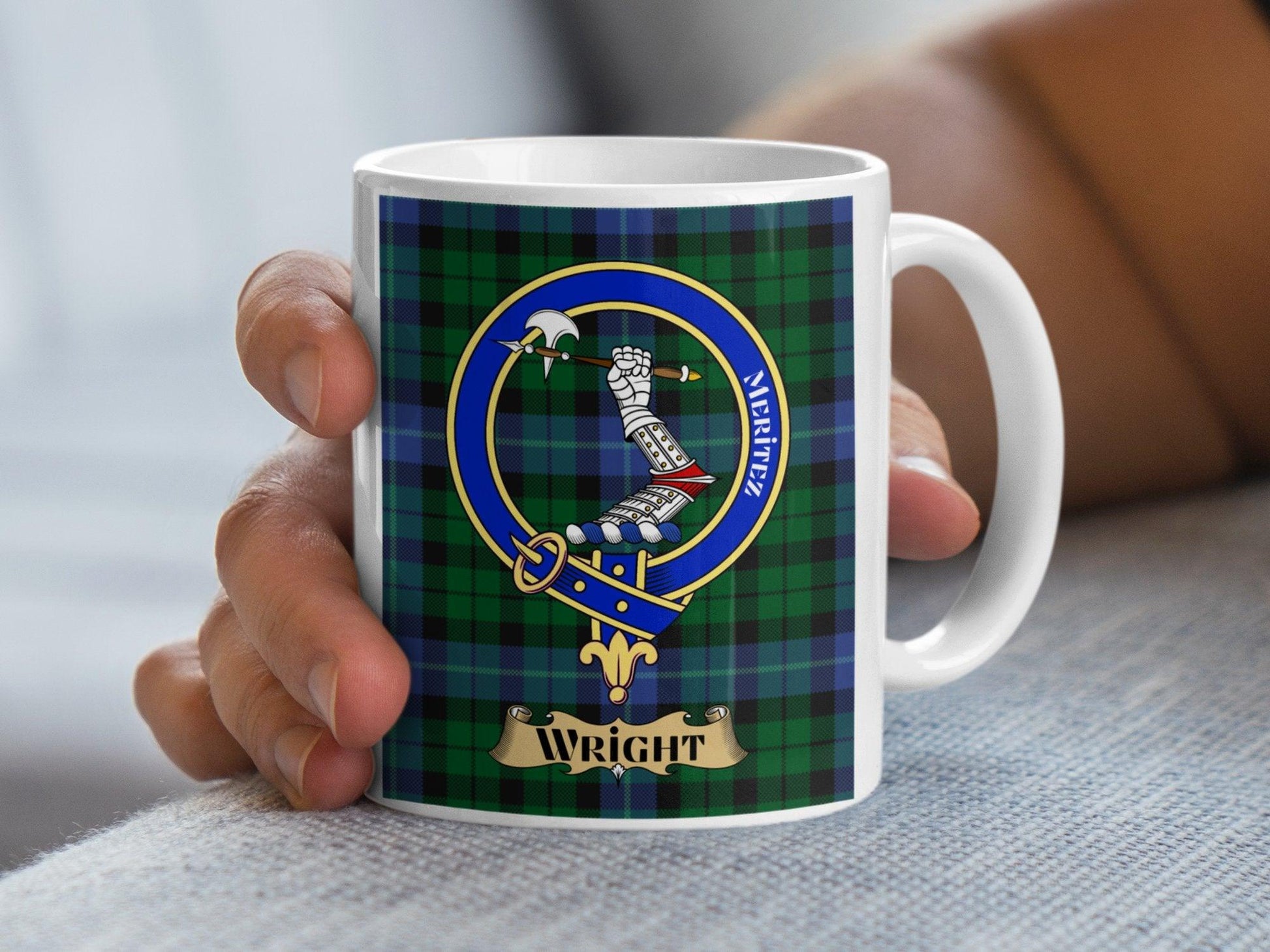 Wright Clan Crest Tartan Plaid Ceramic Coffee Mug - Living Stone Gifts