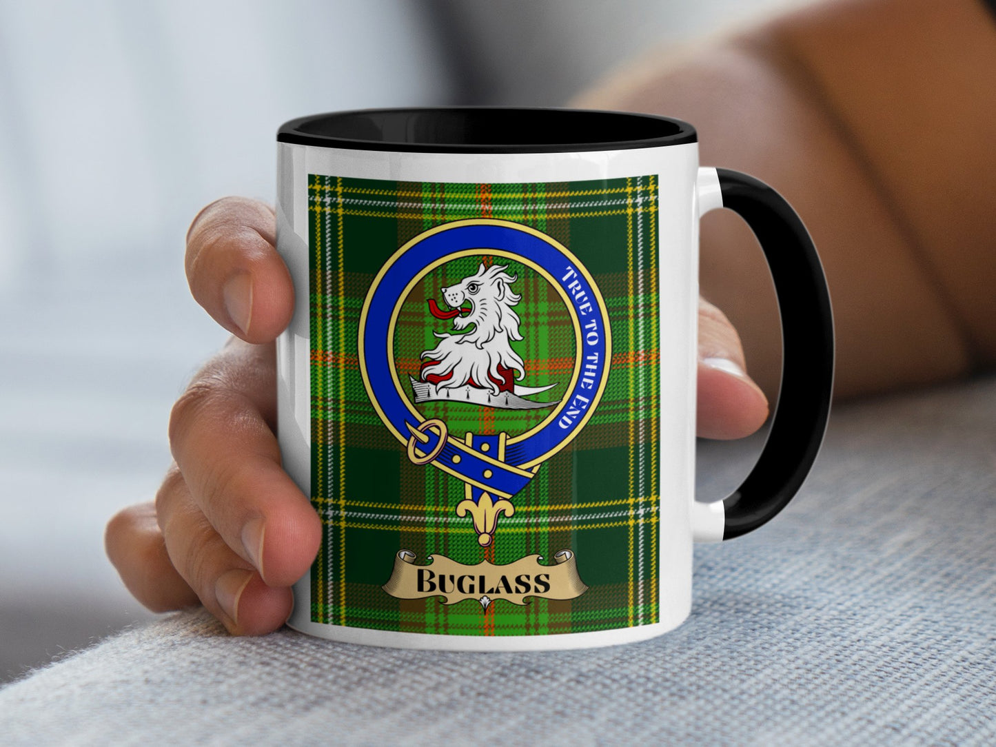 Scottish Buglass Clan Crest Design with Tartan Mug - Living Stone Gifts