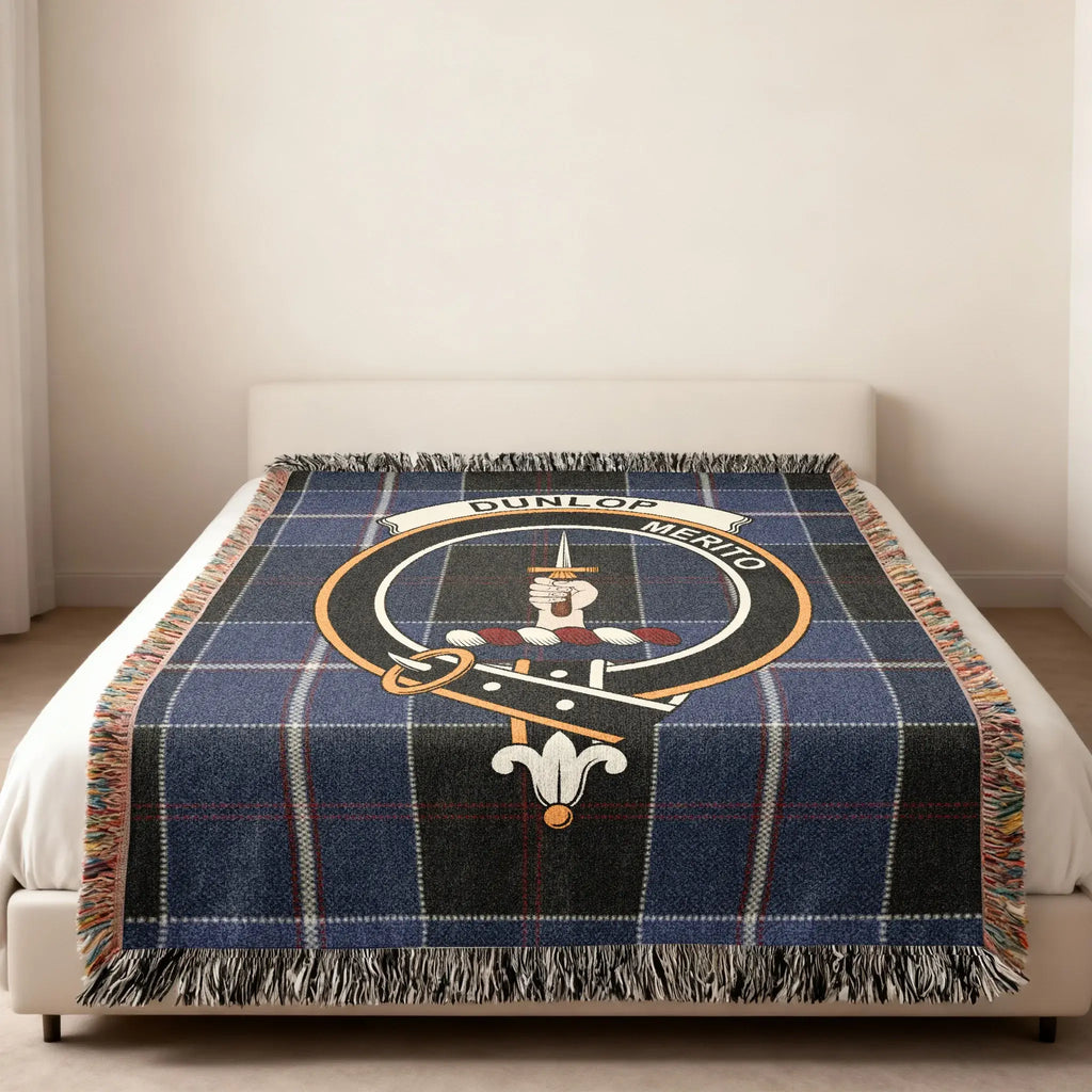 Dunlop Merit Crest on Tartan Plaid Blanket Design