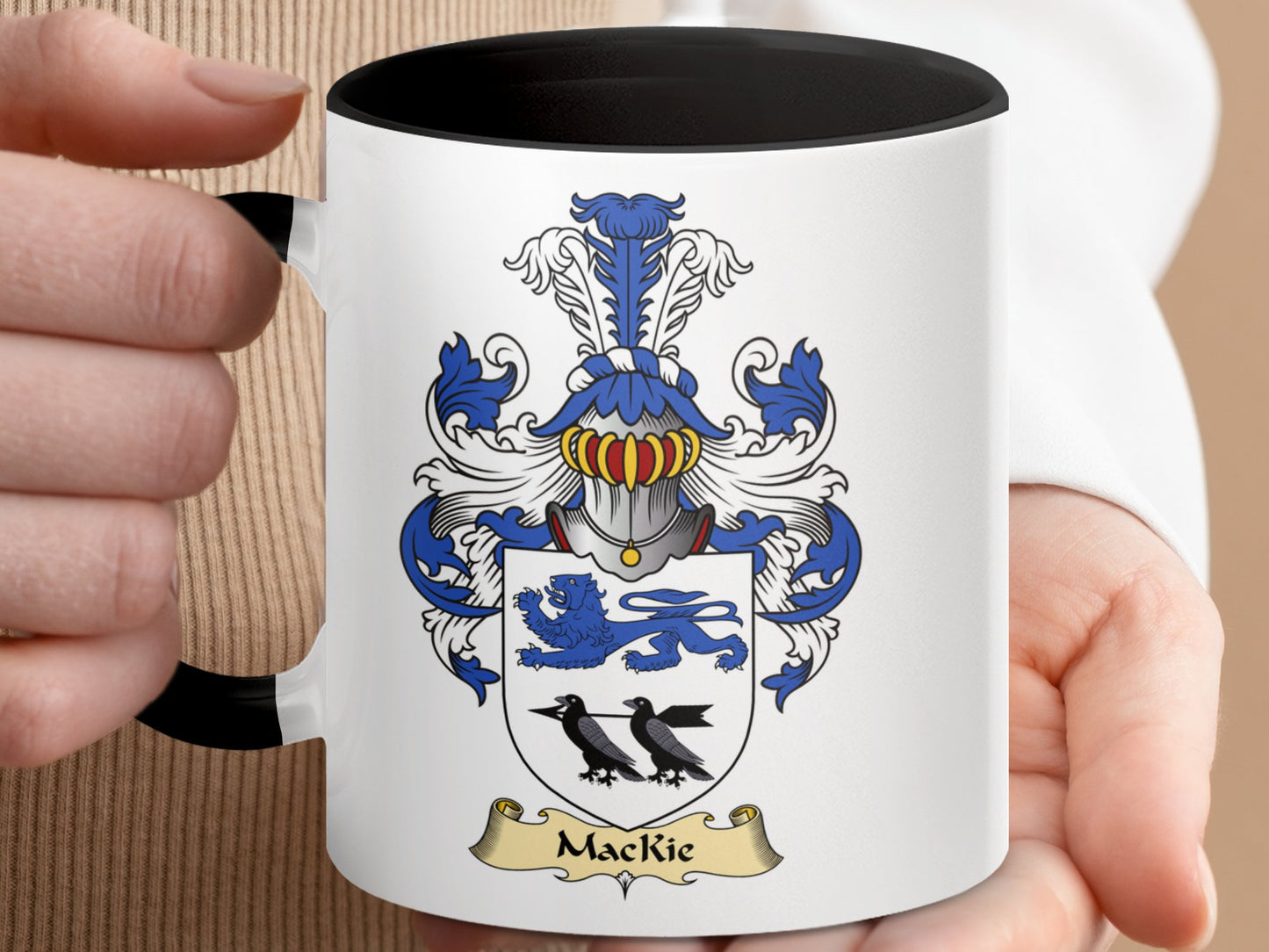 Mackie Coat of Arms Blue and White Accent Coffee Mug - Living Stone Gifts