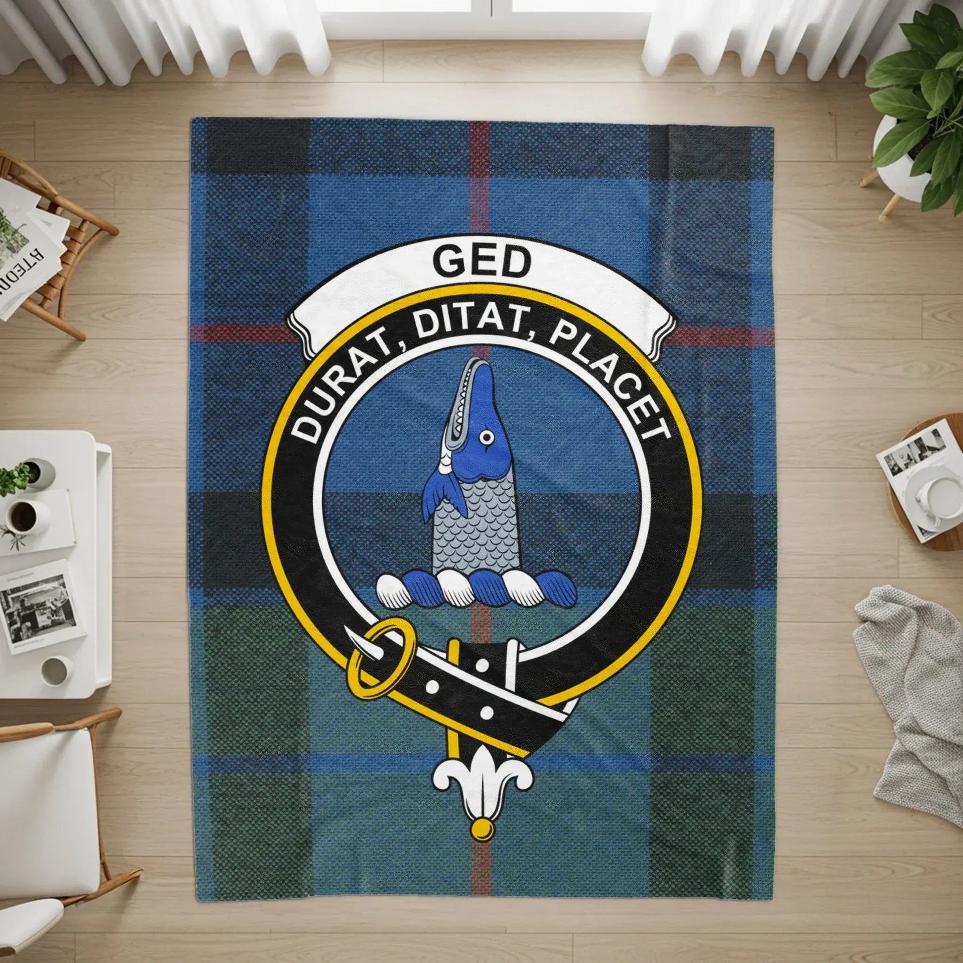 Ged Durat Ditat Placet Emblem Tartan Rug product type