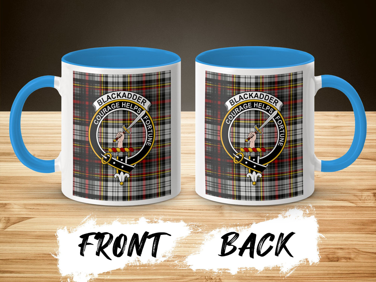 Blackadder Courage Helps Fortune Plaid Pattern Mug - Living Stone Gifts