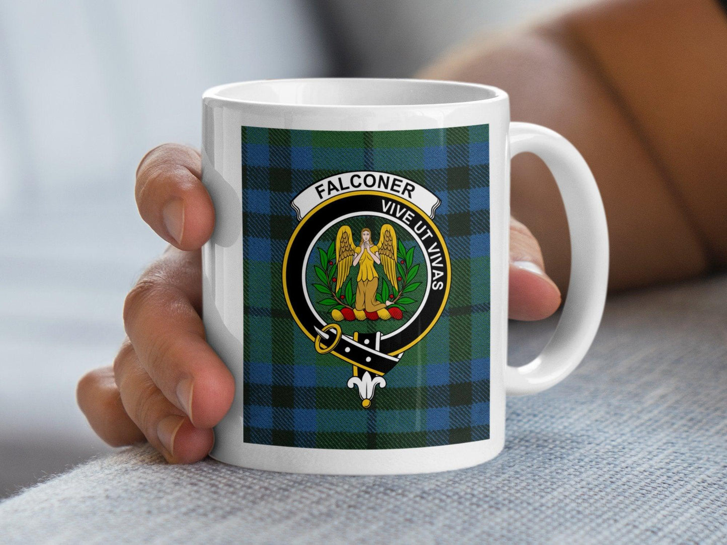 Scottish Tartan Crest Clan Falconer Plaid Pattern Mug - Living Stone Gifts