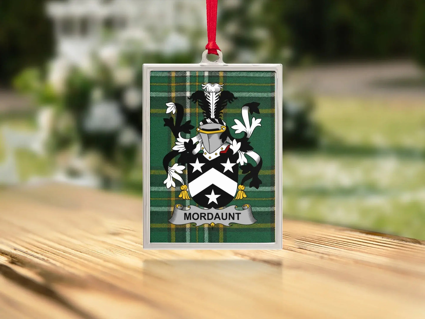Mordaunt Family Crest Green Background Hanging product