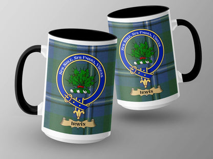 Scottish Clan Irwin Crest Blue Plaid Pattern Mug - Living Stone Gifts