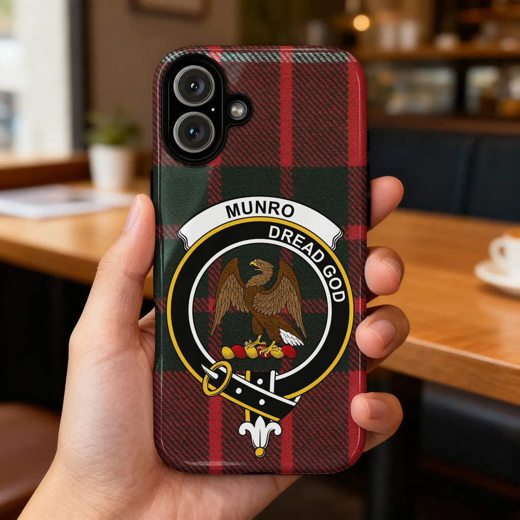 Munro Dread God tartan phone case — glossy impact-resistant Scottish clan eagle crest cover