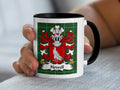 Howell Welsh coat of arms accent mug with black handle and family crest on Welsh National Tartan