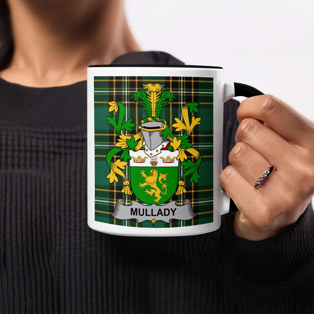 Mullady Irish heritage mug with black handle and interior