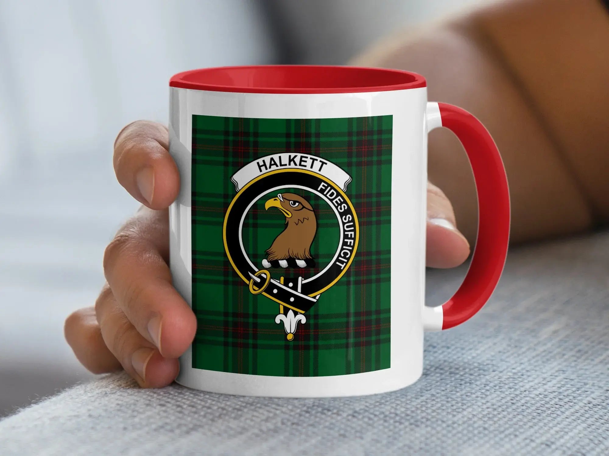 Halkett Clan Crest Tartan Design Ceramic Mug