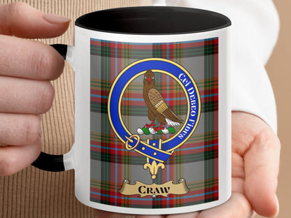 Clan Crawford Tartan Emblem with Craw Design Mug - Living Stone Gifts