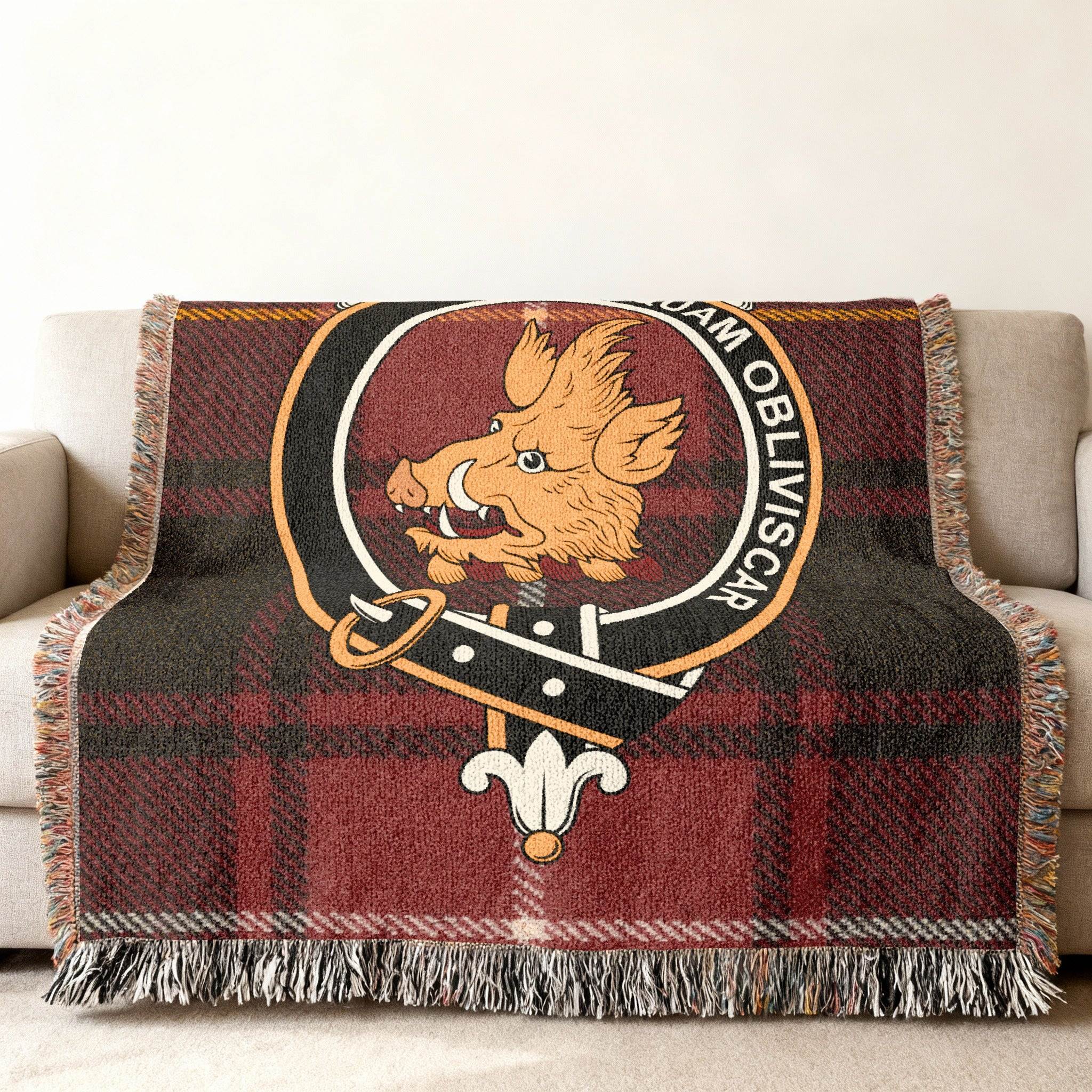 MacIver Scottish tartan woven blanket fringe edge close-up — cotton yarn weave and texture