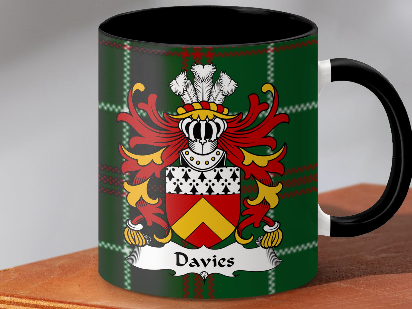 Davies Welsh Surname Coat of Arms Tartan Design Mug - Living Stone Gifts