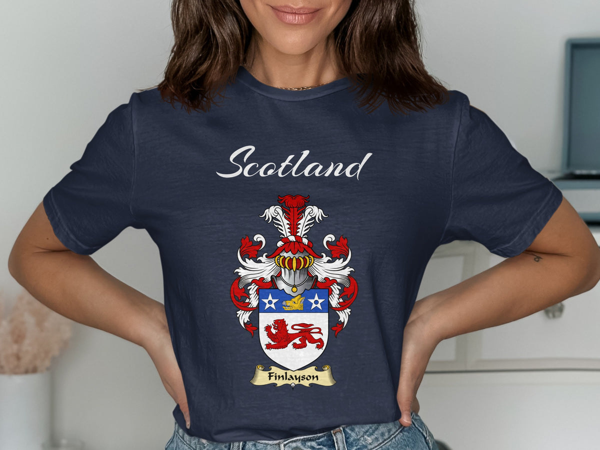 Finlayson Scottish family shield design on Navy T-shirt