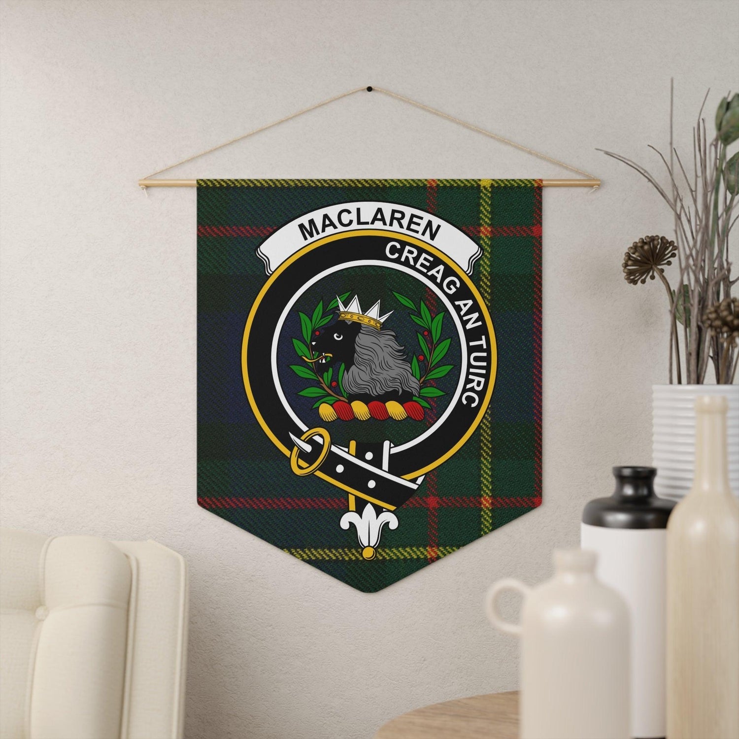MacLaren Clan Scottish Tartan Heraldic Crest Wall Pennant - Celtic Ancestry Gifts