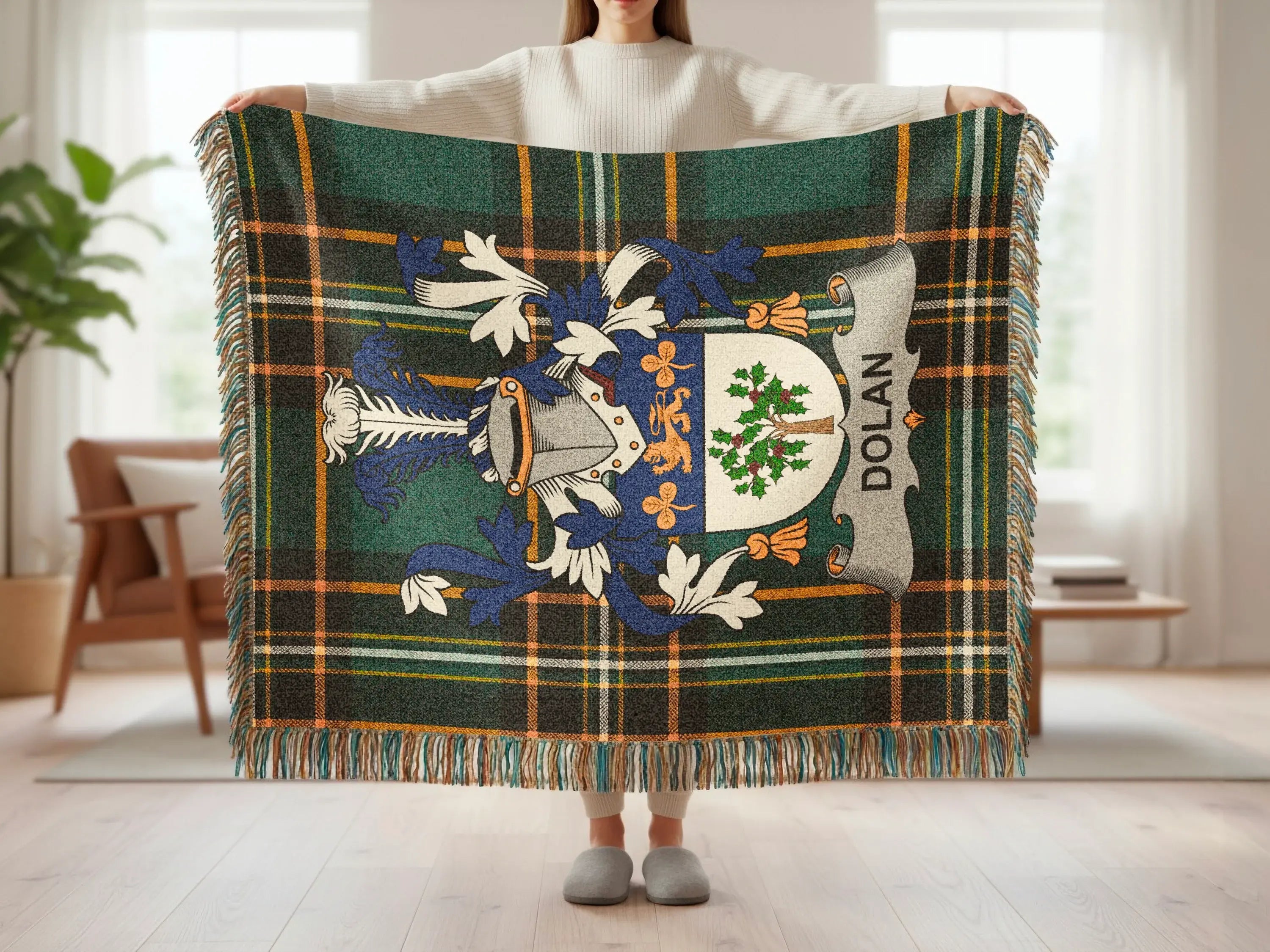 Dolan Name Crest Plaid Design Blanket product type