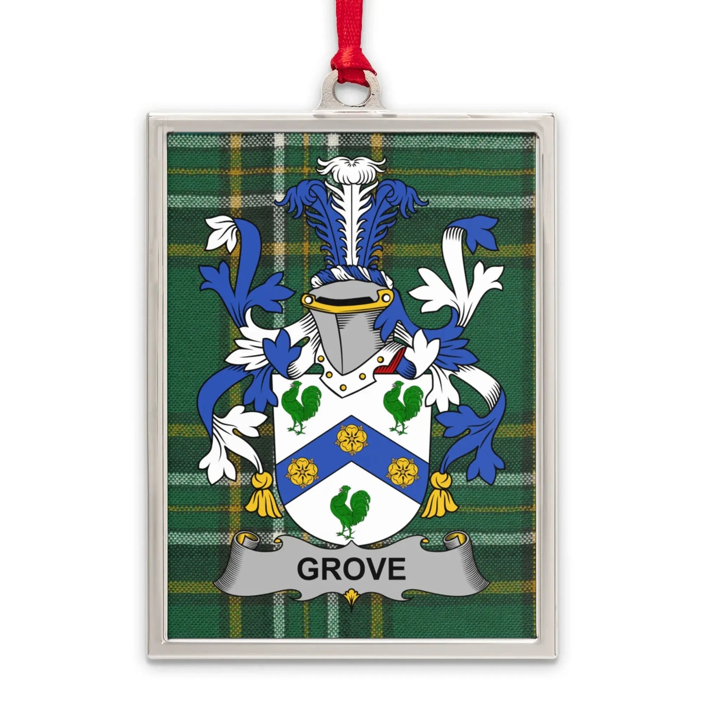 Grove Family Crest Plaid Background Ornament product type