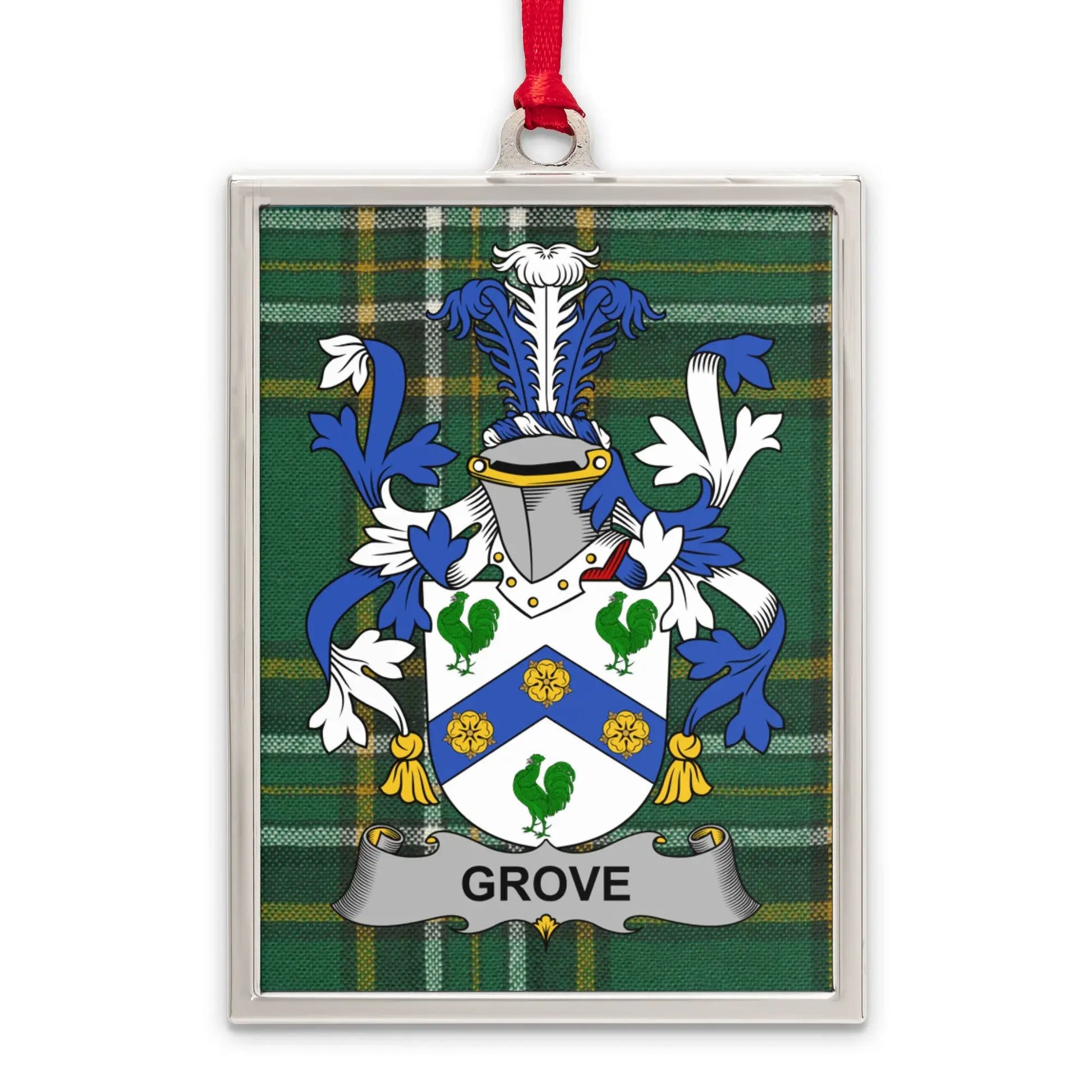 Grove Family Crest Plaid Background Ornament product type