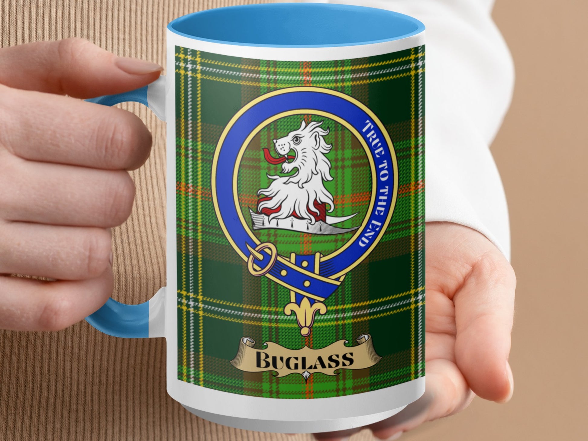 Scottish Buglass Clan Crest Design with Tartan Mug - Living Stone Gifts