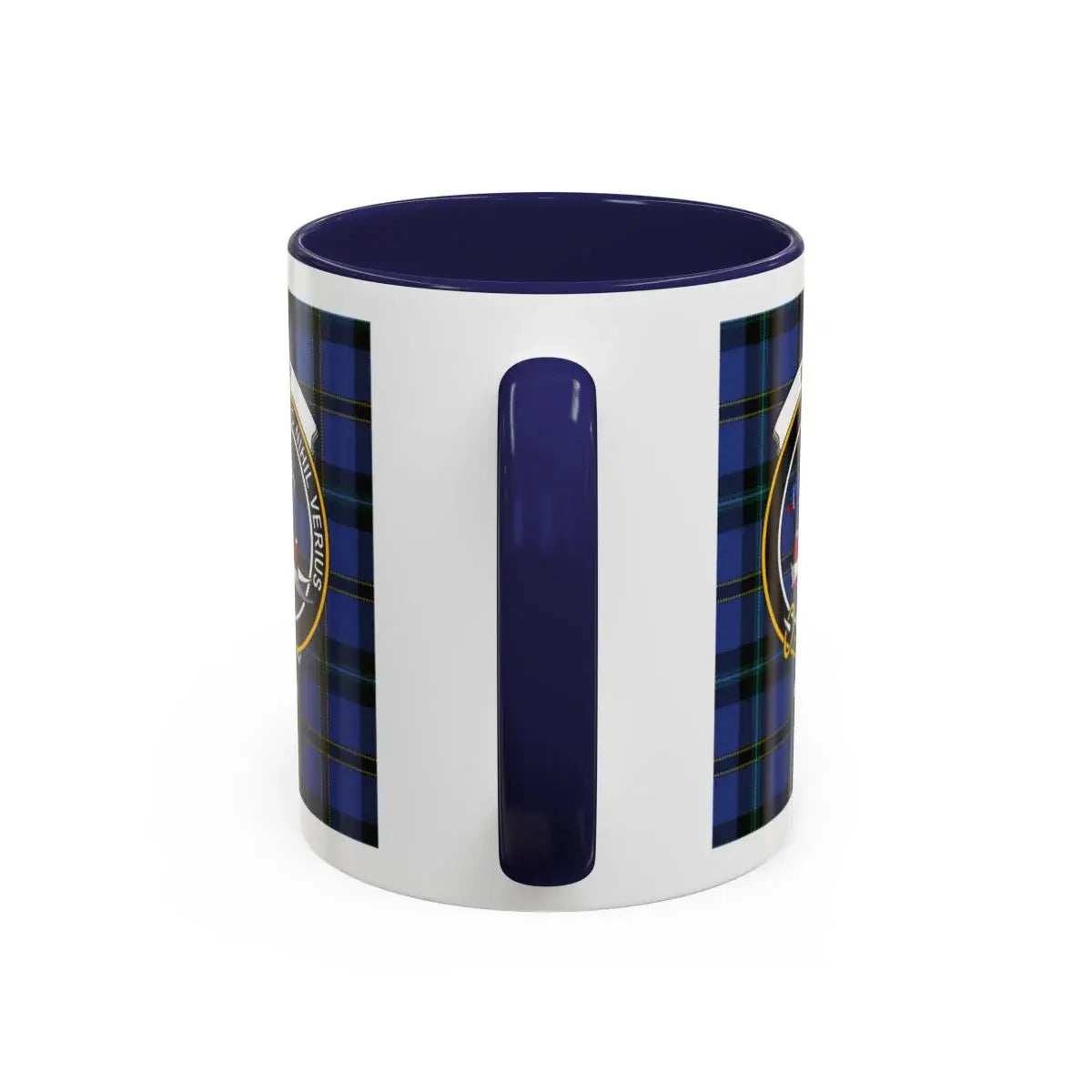 Tartan Pattern Coffee Mug with Navy Handle Cup