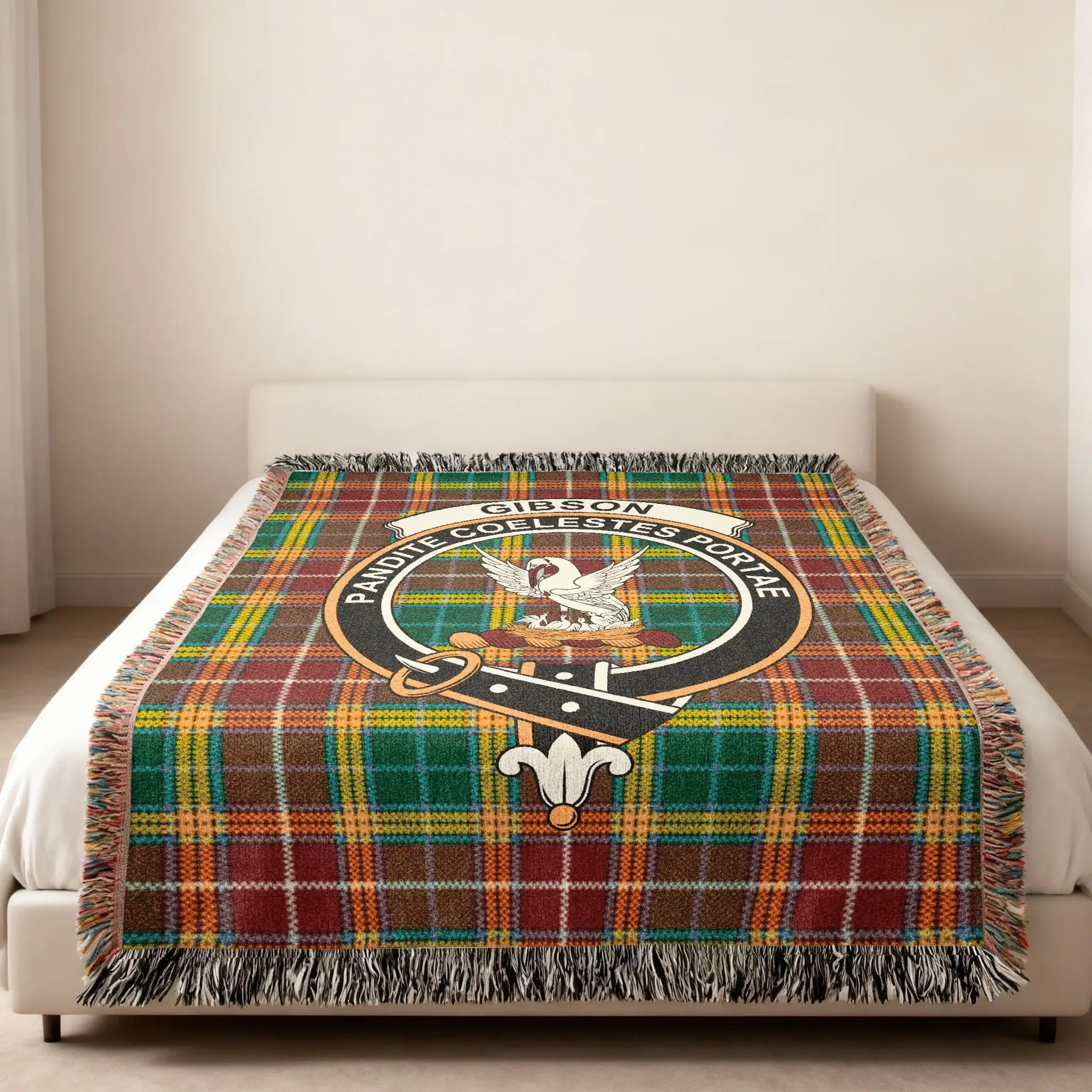 Clan Gibson Crest Tartan Design Woven Throw Blanket