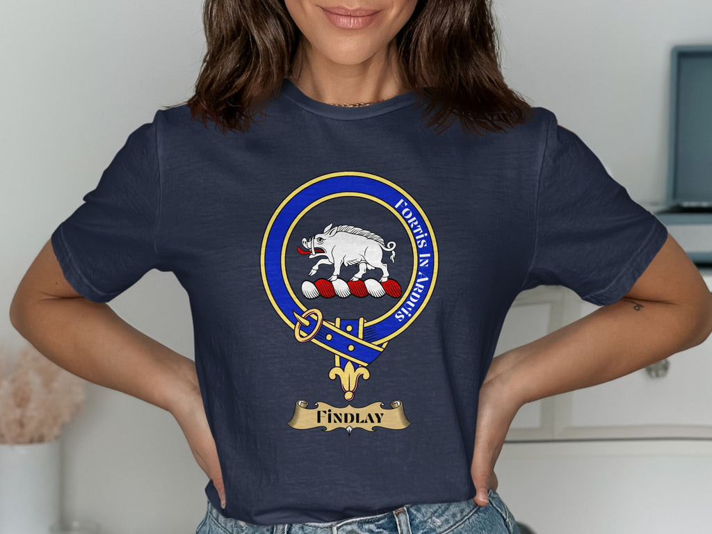Findlay Scottish clan crest design on navy T-shirt