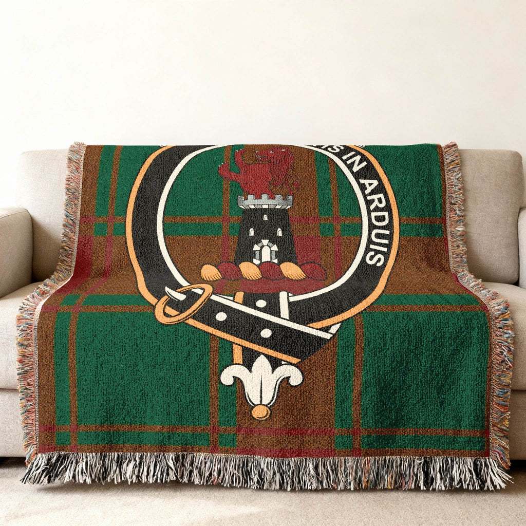 Clan Crest with Tartan Pattern Woven Throw Blanket