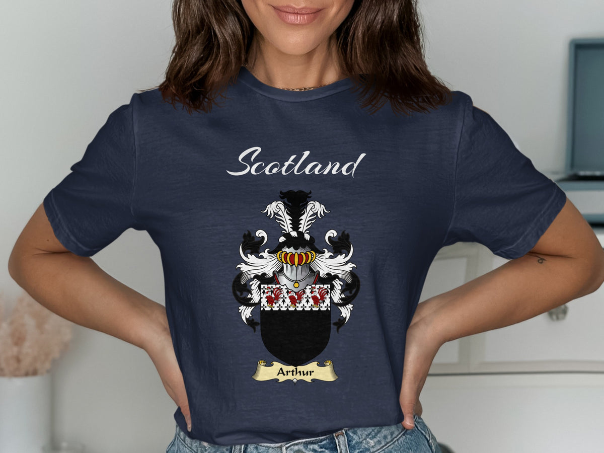 Arthur Scottish family shield design on Navy T-shirt