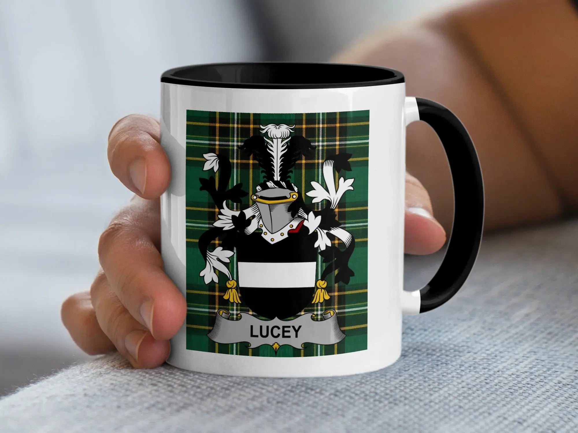Lucey Irish family crest black accent mug
