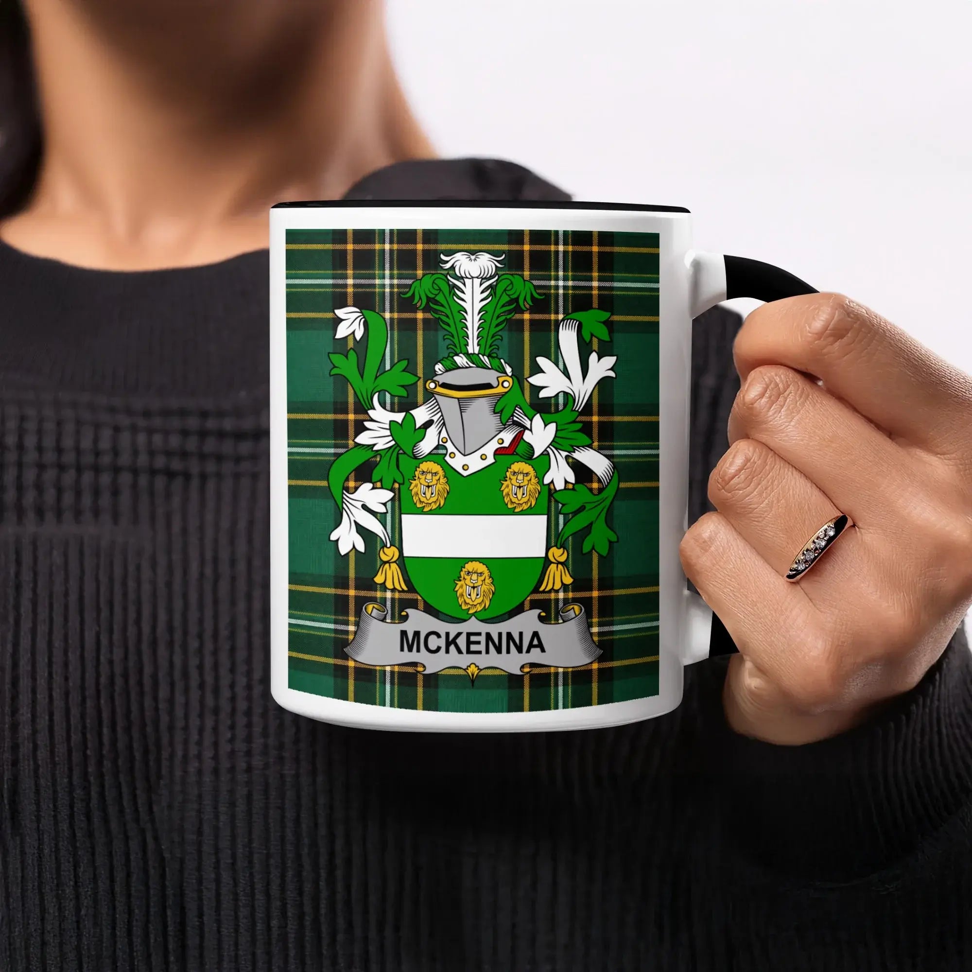 McKenna Irish heritage mug with black handle and interior