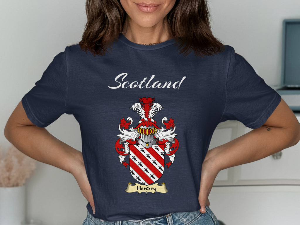 Hendry Scottish family shield design on Navy T-shirt