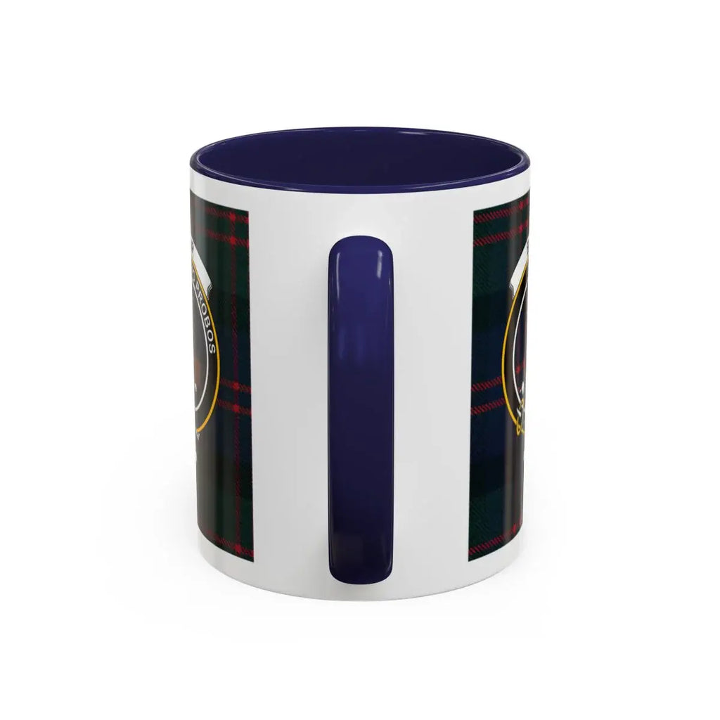 Blair clan tartan mug showing emblem detail — Amo Probos design, 15oz glossy ceramic accent mug