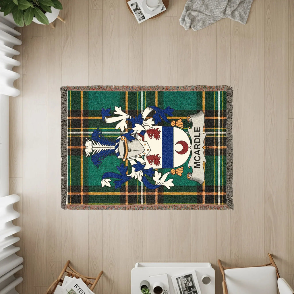 McArdle tartan woven throw blanket with coat of arms.