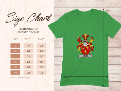 Green T-Shirt with Family Crest and Name Jones Design