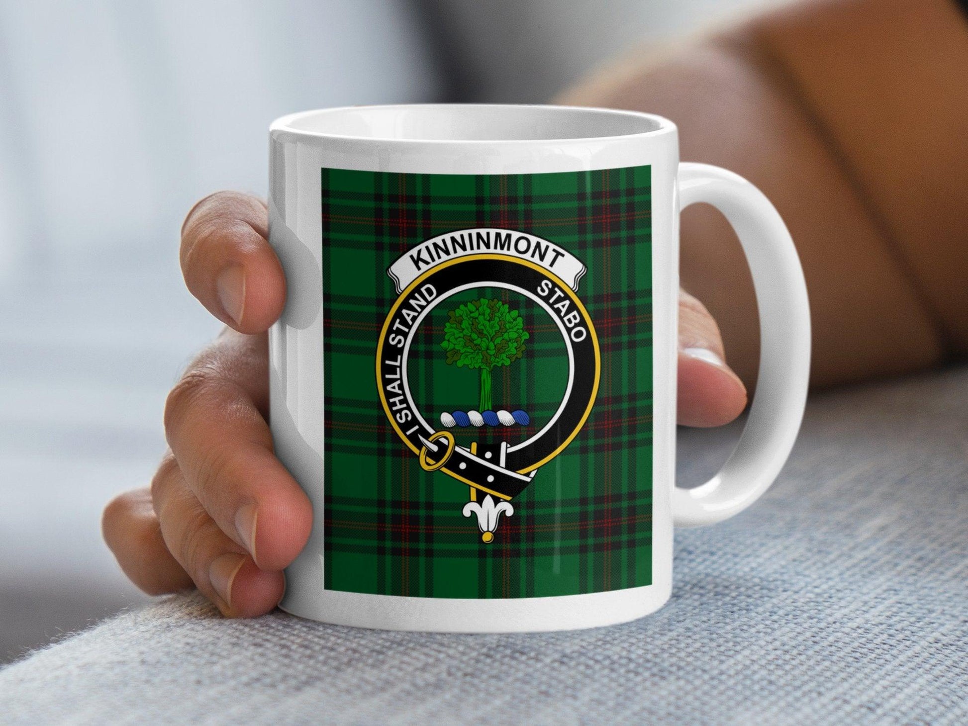 Traditional Scottish Kinninmont Clan Crest Tartan Mug - Living Stone Gifts