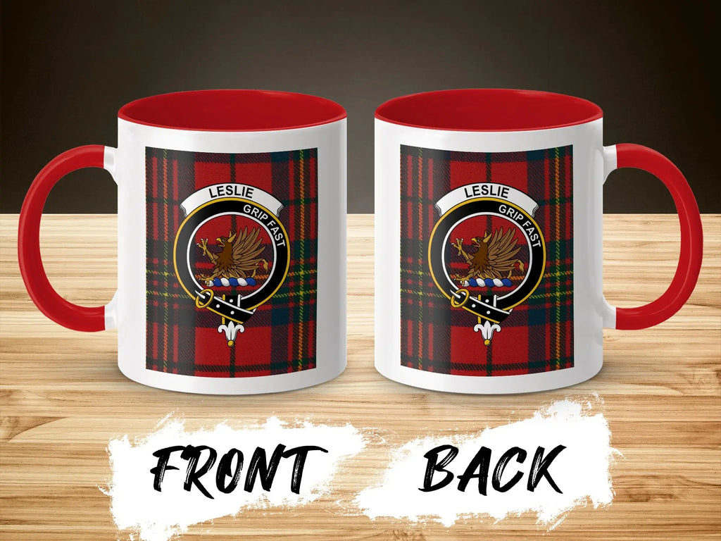 Leslie Grip Fast tartan clan crest mug — clan design on 11oz glossy ceramic