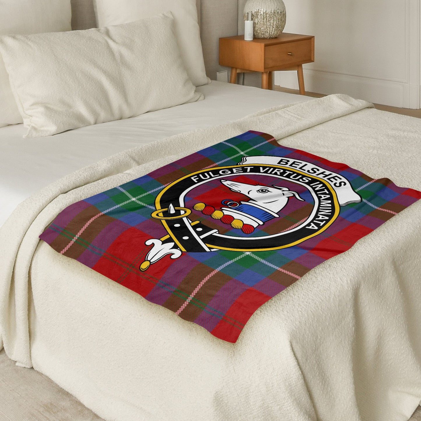 Scottish Clan Belshes Crest Tartan Throw Blanket - Living Stone Gifts