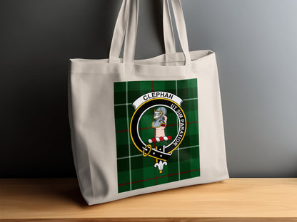 Clephan Scottish Clan Crest with Tartan Tote Bag - Living Stone Gifts