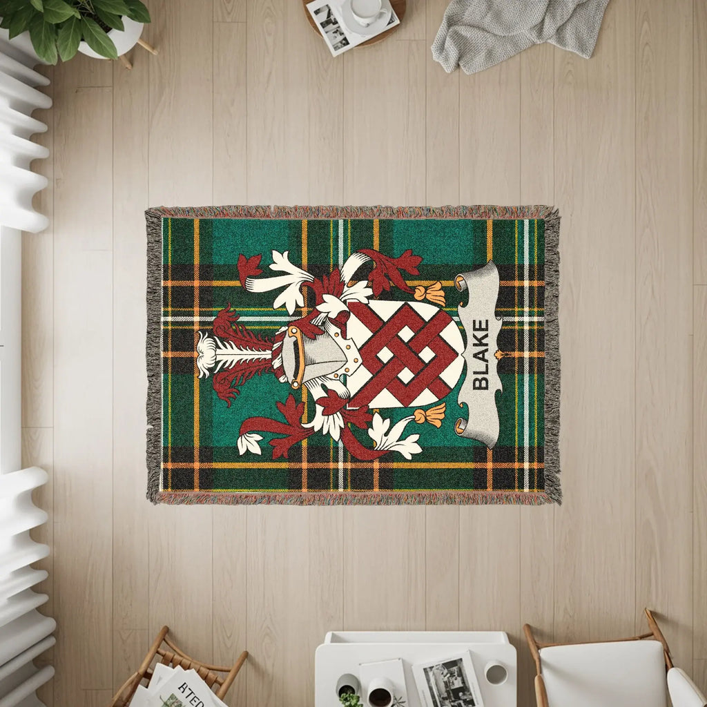 Blake Family Crest Tartan Green Plaid Throw blanket