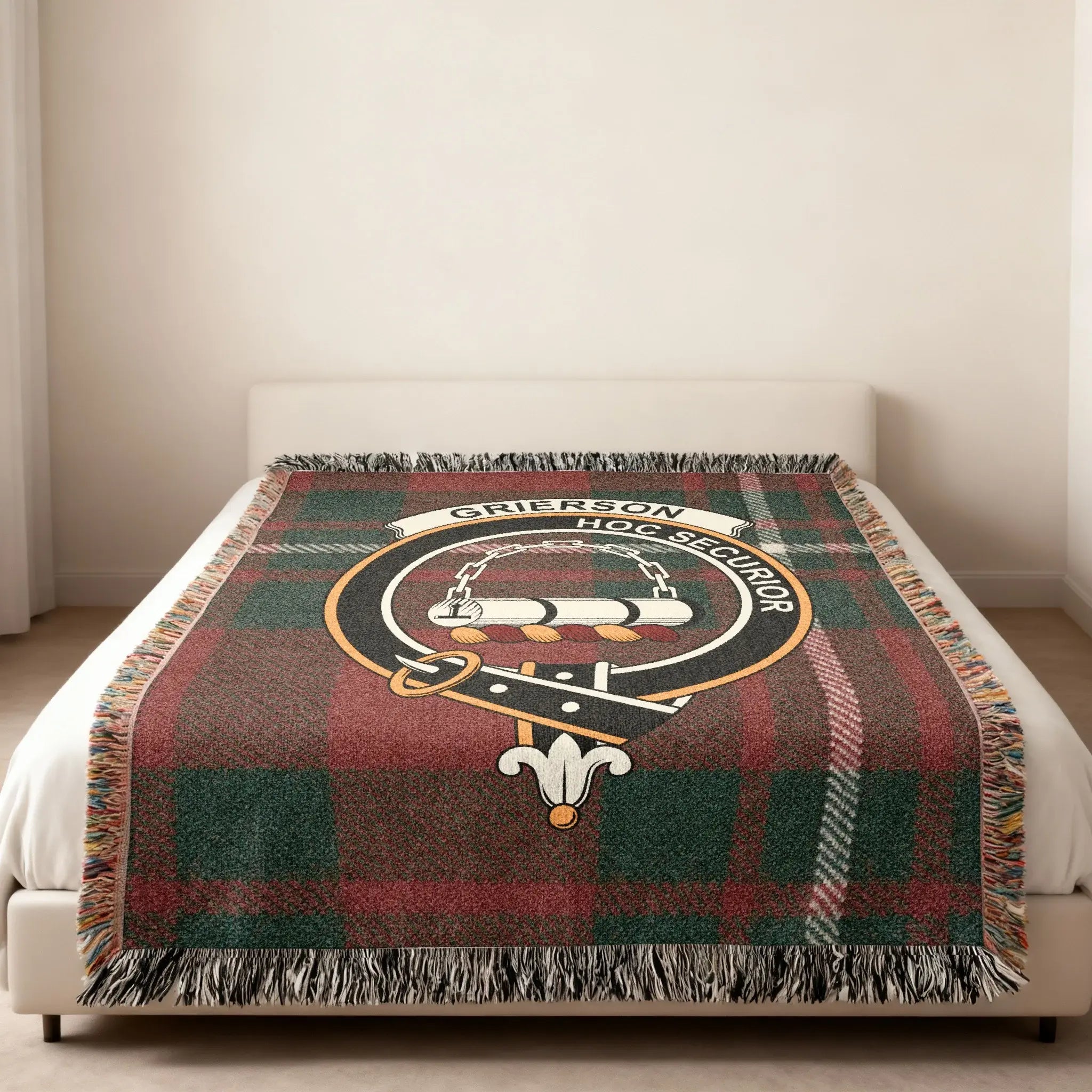 Grierson Crest Wrapped Tartan Plaid Design Blanket