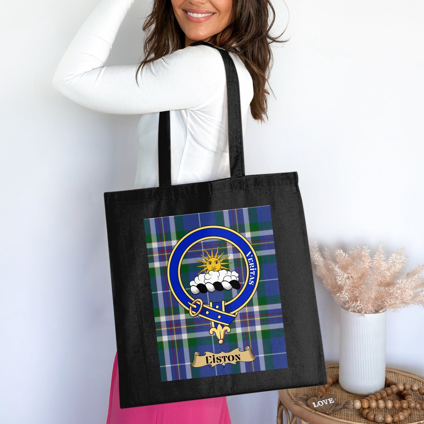 Clan Eiston Scottish Crest Tartan Tote Bag - Living Stone Gifts