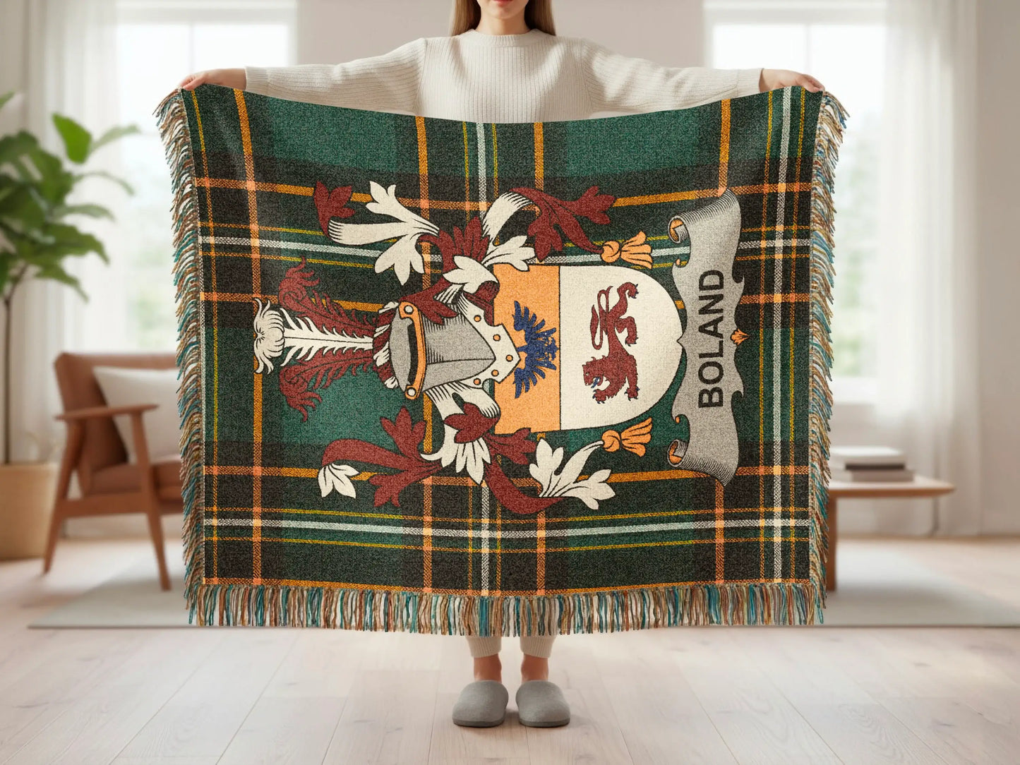 Boland Clan Crest Dark Plaid Pattern Blanket product type