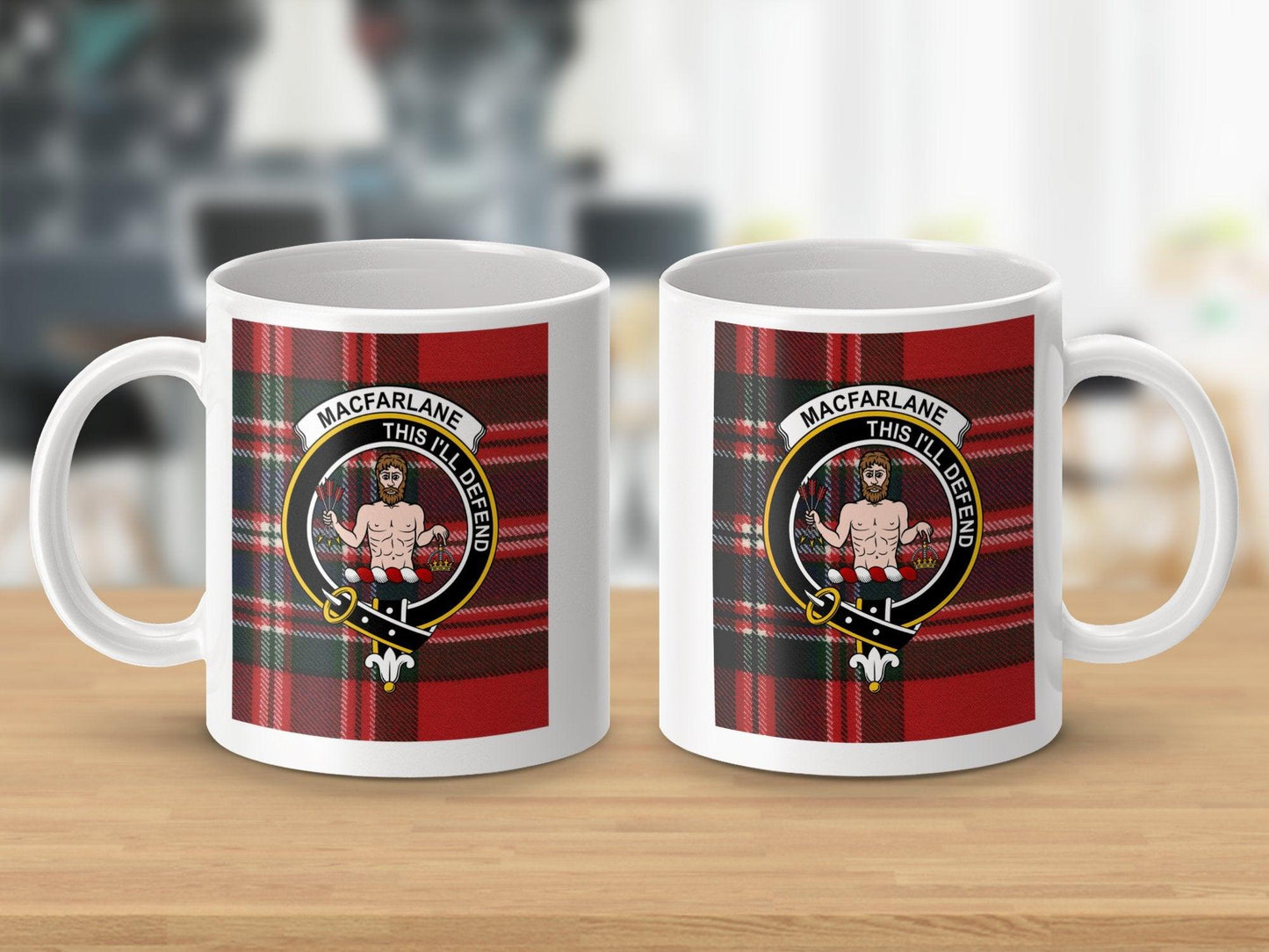 Macfarlane Clan Crest and Tartan Plaid Design Mug - Living Stone Gifts