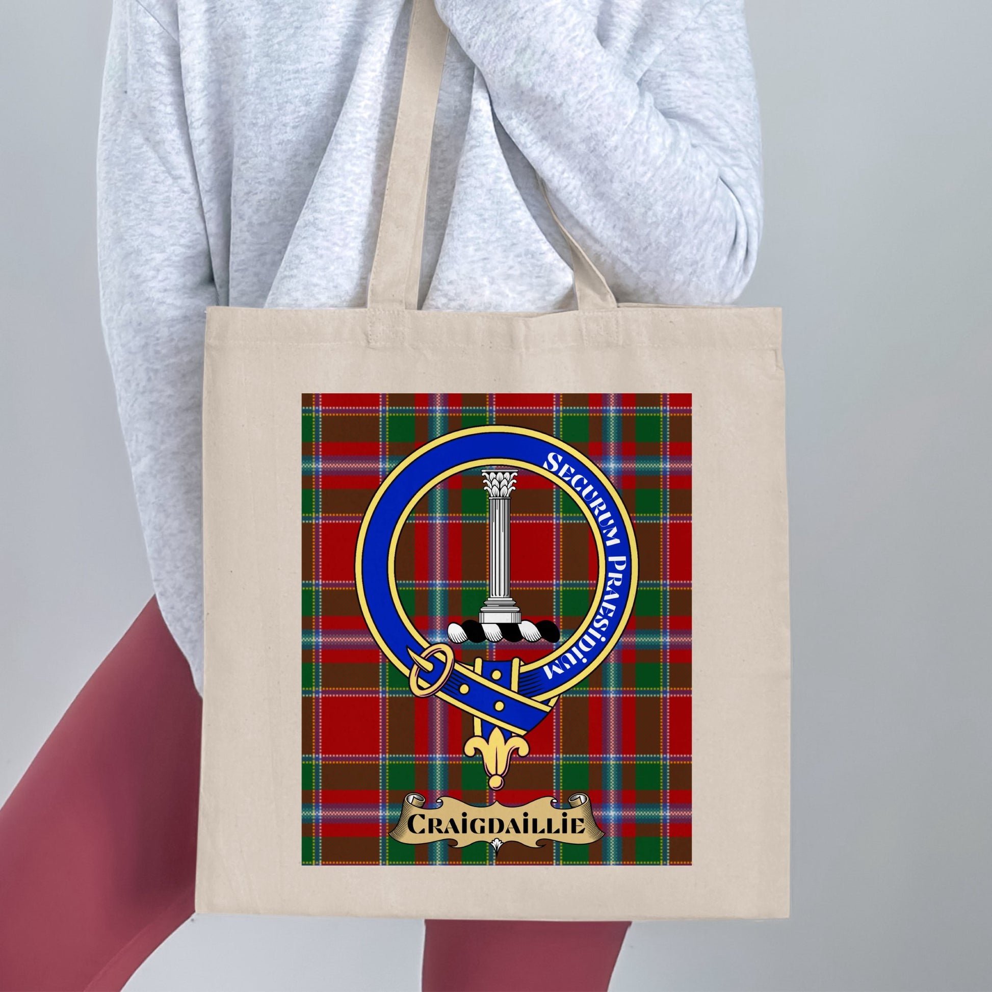 Craigdallie Clan Scottish Tartan Crest Tote Bag - Living Stone Gifts