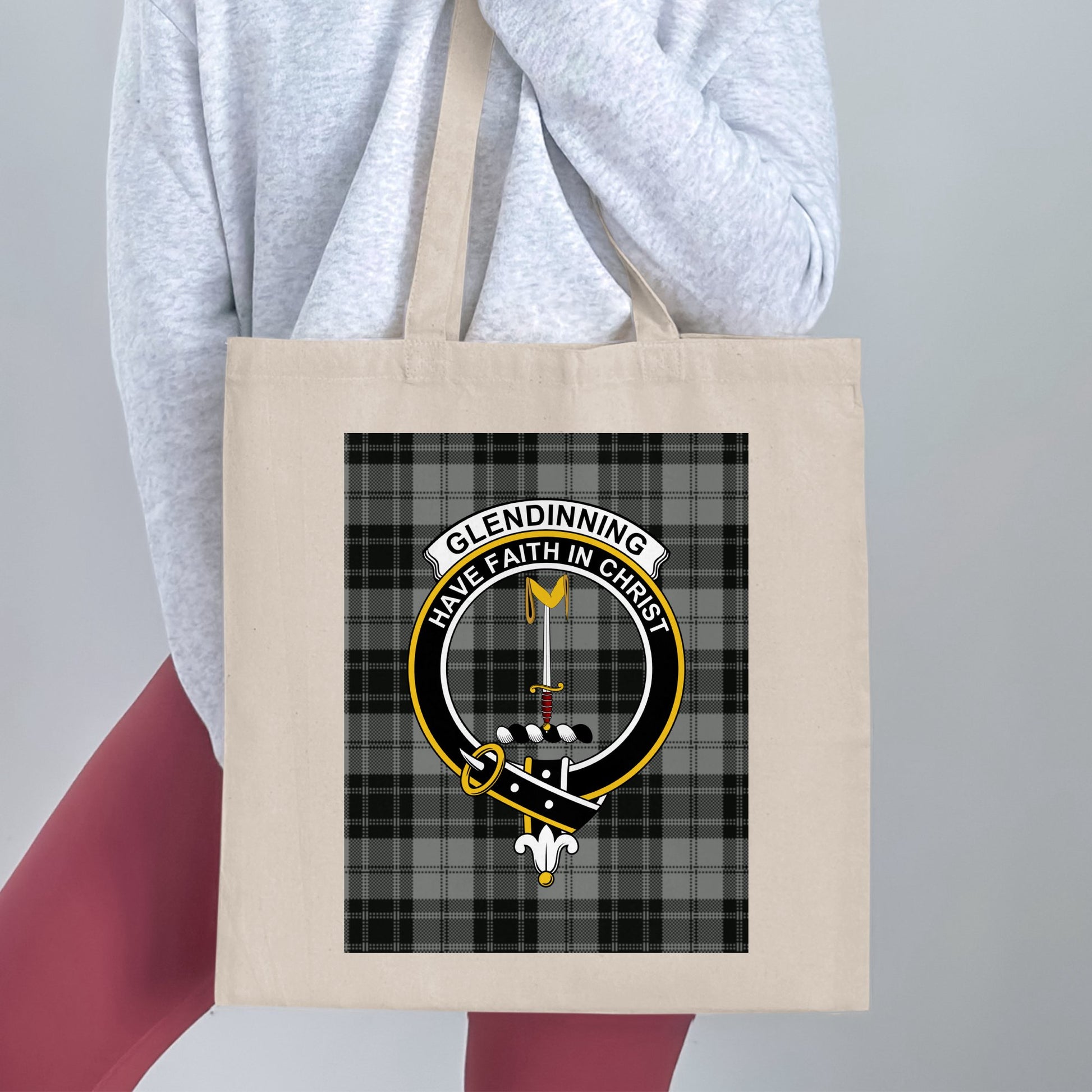 Glendinning Clan Crest Tartan Have Faith In Christ Tote Bag - Living Stone Gifts