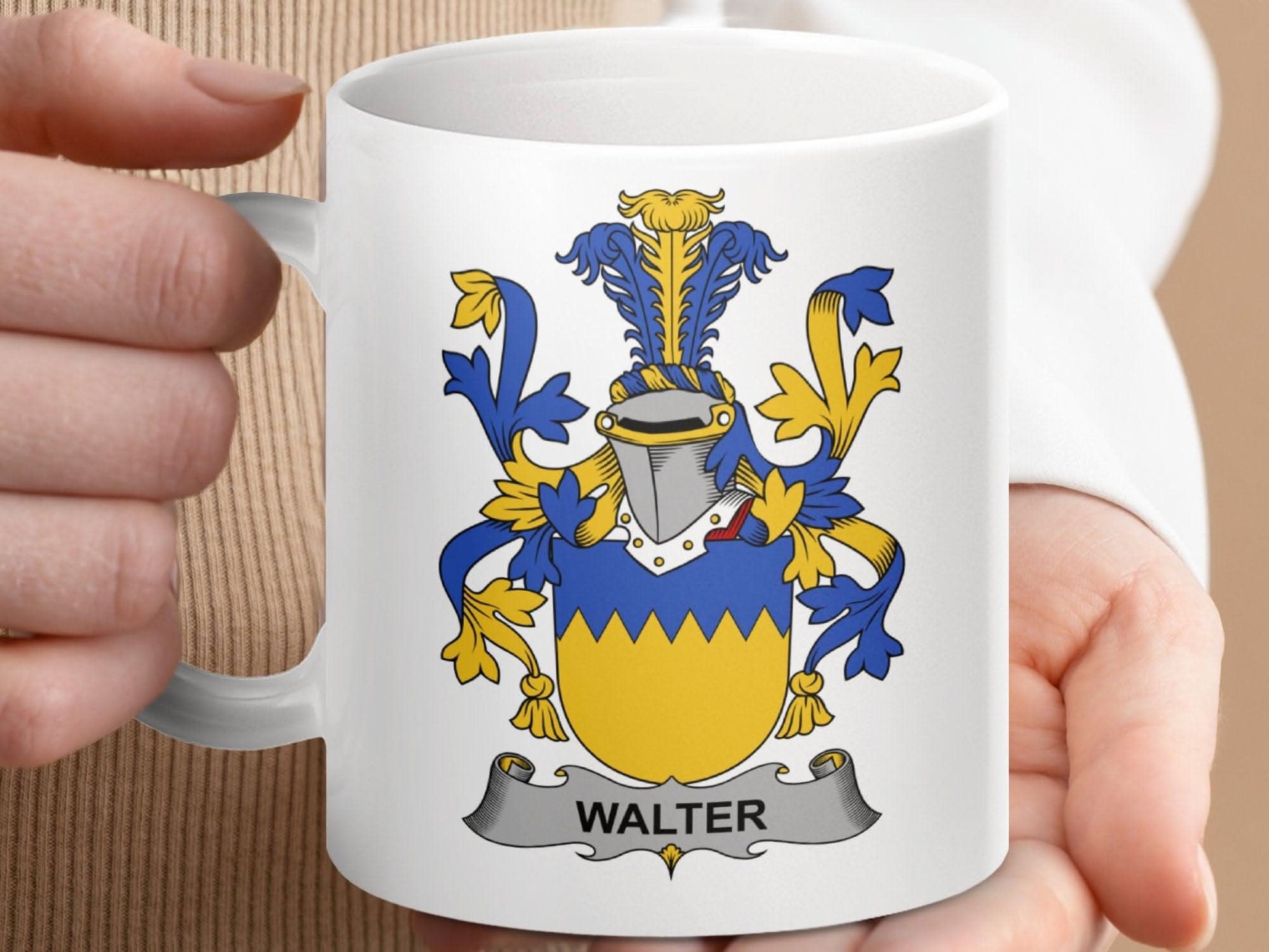 Walter Surname Family Coat of Arms Crest Mug - Celtic Ancestry Gifts