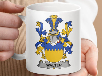 Walter Surname Family Coat of Arms Crest Mug - Celtic Ancestry Gifts