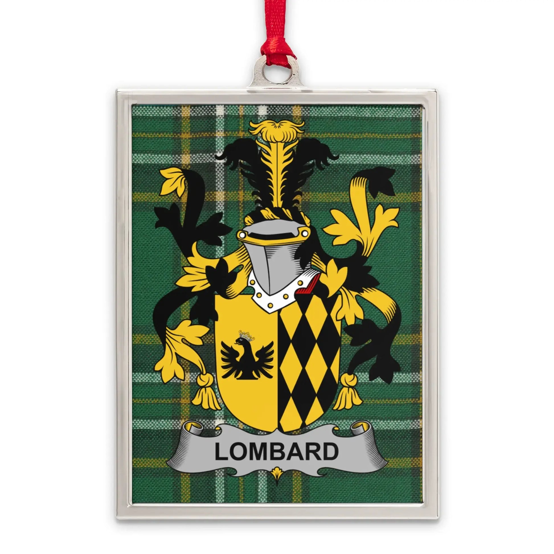 Lombard Family Crest Plaid Background Ornament product
